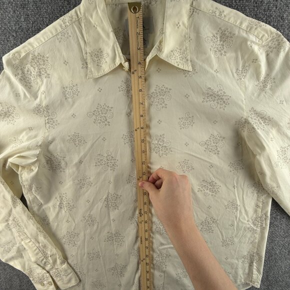 Armani Exchange Women Long Sleeve Button Up Shirt Floral Large Ivory Point - Picture 4 of 16